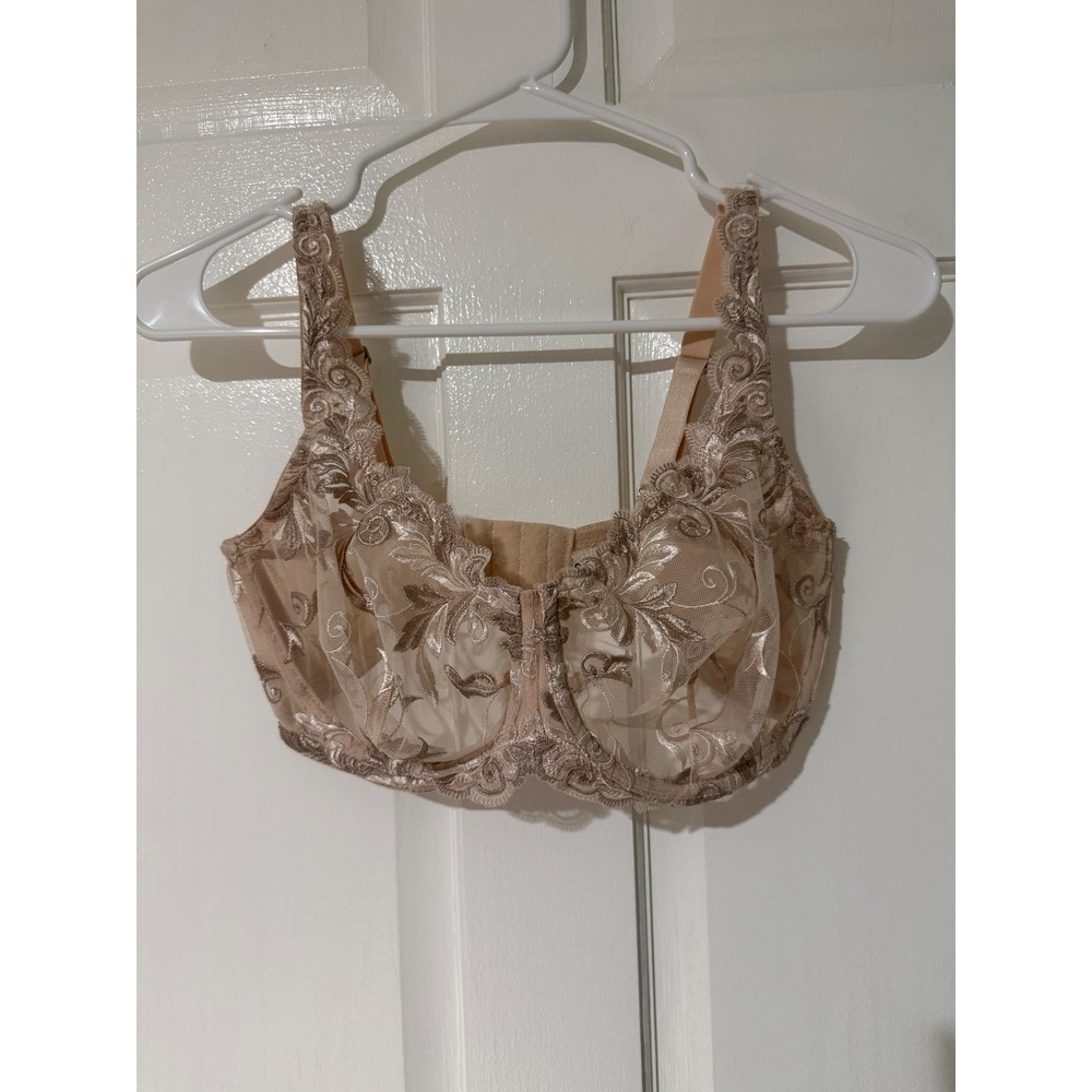 Soma Sensuous Lace Unlined Bra 34DDD Tan Champagne Floral Embroidered Underwire